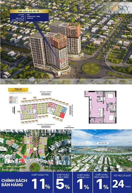 Căn góc 2pn view sông đẹp nhất sun cora giá 5,1 tỷ (full 100%) đón đầu quy hoạch cầu bùi tá hán