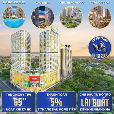 Dự án bcons center city 2pn 2wc 52m2 giá 3,2 tỷ đã vat thanh toán ban đầu chỉ 5%.