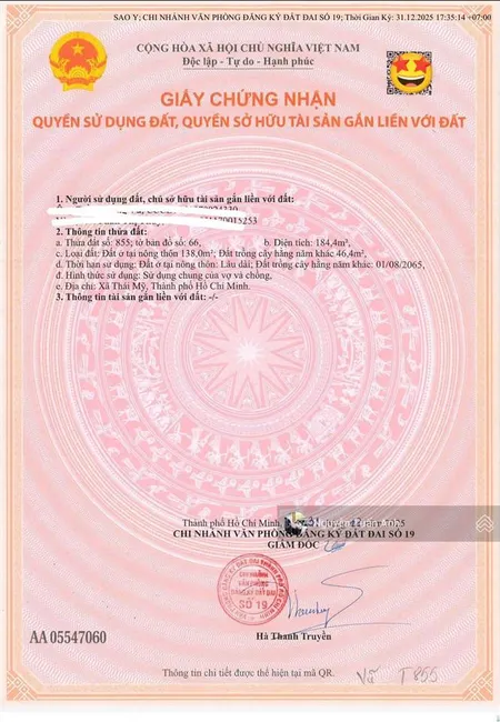 Bán lô đất mặt tiền đường tỉnh lộ 7, xã thái mỹ, củ chi, tphcm pháp lý rõ ràng, sổ hồng riêng