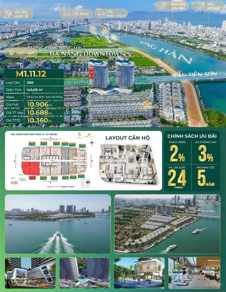 The meridian đà nẵng căn m1.11.12 | 3pn view sông hàn đẳng cấp giữa trung tâm