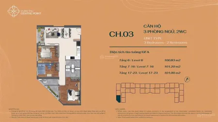 Bán căn hộ 3 phòng ngủ chung cư vũng tàu centre point . giá 5,7 tỷ căn góc tầng cao