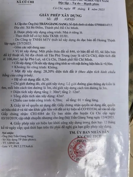 Bán đất thổ cư tại xã củ chi ( xã tân phú trung cũ), giá 1tỷ900tr