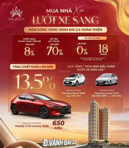 Quỹ hàng hot! 10 suất nội bộ 2pn vừa mới ra tại the queen. giảm 1,5 tỷ/ căn trong tháng 2/2026 này