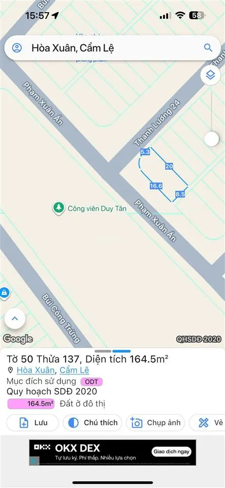 Bán lô góc đẹp 165m2 (8,5x20) 2 mặt tiền thanh lương 24 và phạm xuân ẩnđối diện công viên đẹp
