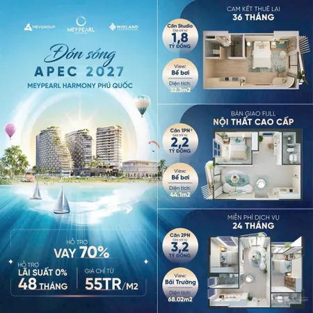 Chỉ với 55 tr/m2 "sở hữu trọn đời" căn hộ view biển đón sóng apec 2027 meypearl phú quốc, ls 0%