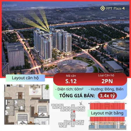 Plaza 4 view biển giá rẻ 3,45 tỷ ban công h.đông 2pn 60m² | xem thêm 5+ căn f4 view biển đẹp