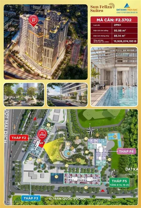 Bán căn hộ 3pn tại sun feliza suites, 15,9 tỷ vnd, 95,98m2, thiết kế hiện đại