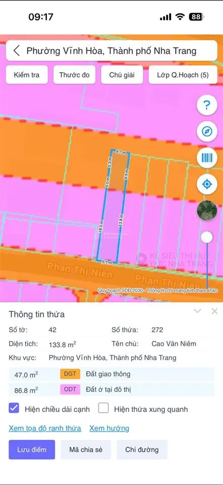 Bán lô đất mặt tiền phan thị niên bắc nha trang (vĩnh hòa cũ) giá 4,7 tỷ