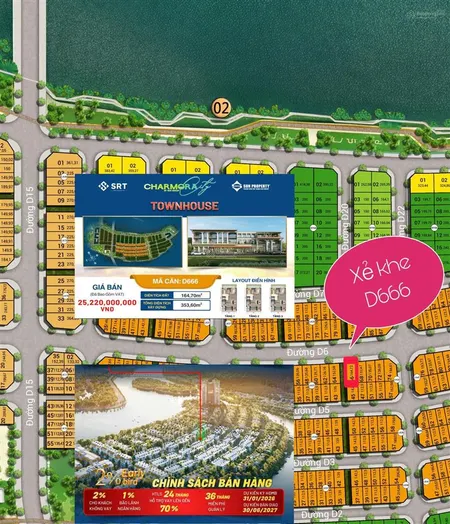Căn lk xẻ khe tam lộc d666 trục đường rộng 20m charmora city sun nha trang