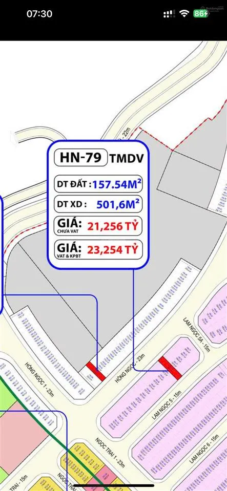 Giỏ hàng độc quyền 2 mt trục 23 &21m ngay cổng chào 157.54m2 dtxd 501.6m2 21.256 tỷ