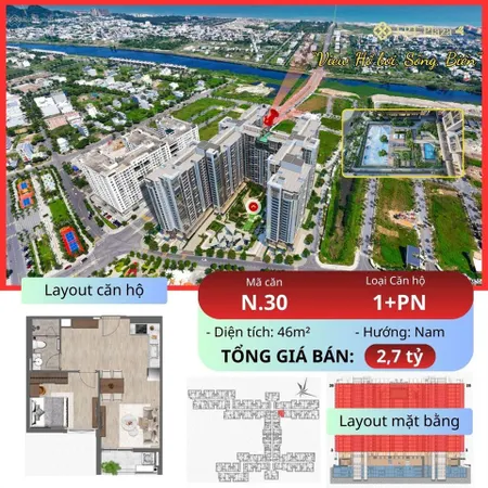 Plaza 4 căn 1pn+ mã n30 view hồ bơi, sông, biển 2,7 tỷ 60m² | xem thêm 5+ căn 1pn f4 giá rẻ