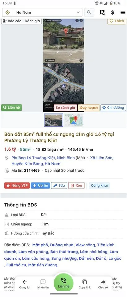 Bán đất đẹp tại xã liên sơn, kim bảng, hà nam, 1,6 tỷ, 85m2,