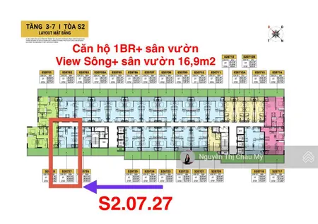 Căn hộ sân vườn 1br+ trục 27 view sông gía không chênh view thành phố toà s2 châu mỹ srt