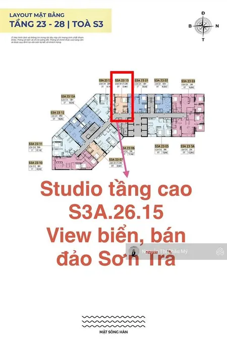 Châu mỹ srt căn hộ studio toà s3a tầng 26 view hướng đông mát view biển, bán đảo the symphony