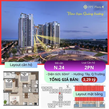 Plaza 4 view quảng trường 2pn 60m² giá tốt 3,29 tỷ | xem thêm 5+ căn f4 q. trường rẻ nhất