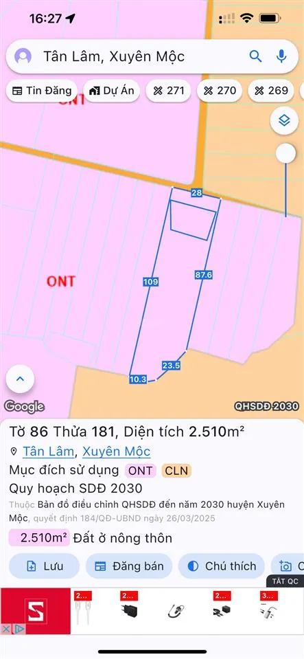 Đất rẻ tân lâm xuyên mộc brvt (bàu lâm tp. hcm)