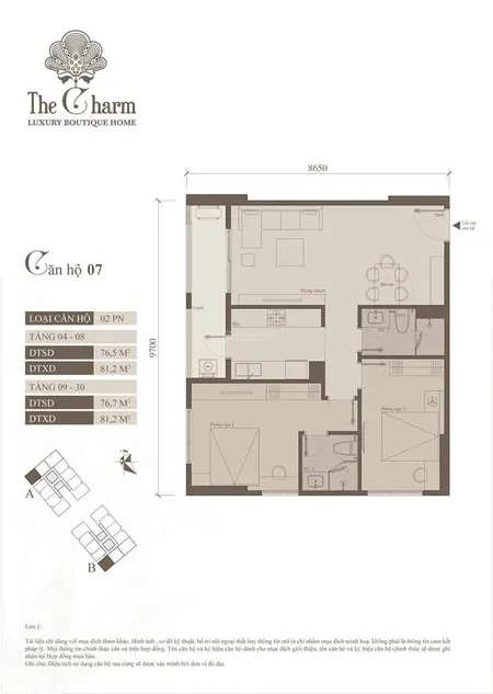 Chính chủ bán căn góc the charm an hưng, 7 tỷ, 77m2, tầng đẹp, ban công đông nam mát mẻ