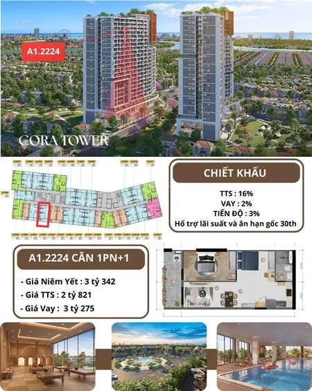 Chỉ 2,821 tỷ sở hữu 1pn+1 sun cora hoà xuân pháp lý vĩnh viễn chiết khấu tới 16%