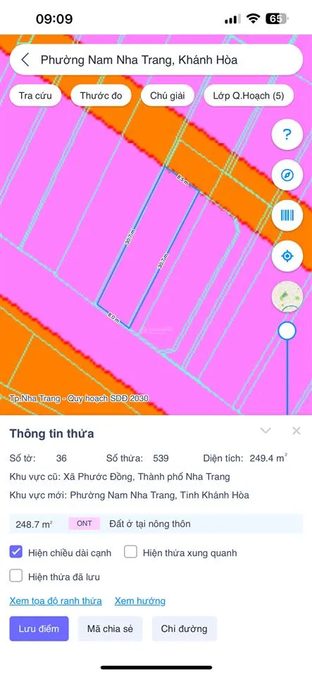 Ngang 8m nở hậu 8,5m hai mặt tiền đường rộng 13m full thổ cư, cạnh sân golf diamond bay nha trang