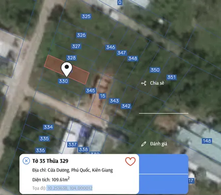Bán  đất thổ cư 109m² , giá 2.25 tỷ tại đường cây thông trong, Xã Cửa Dương, Thành phố Phú Quốc, Kiên Giang