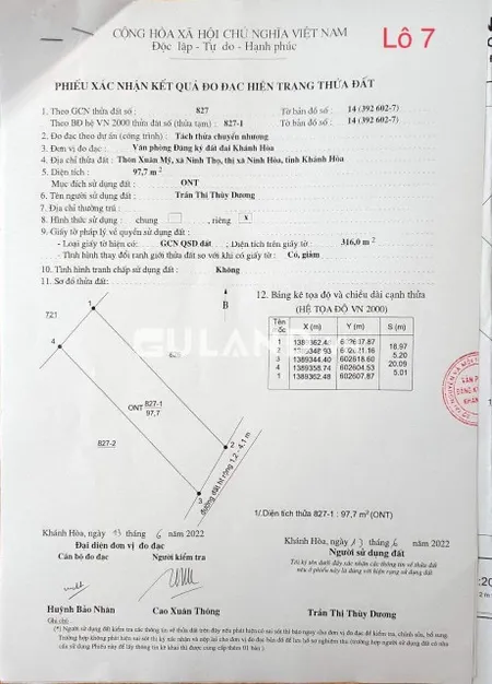 Lô số 7, Xuân Mỹ Ninh Thọ 5,2x20, full thổ