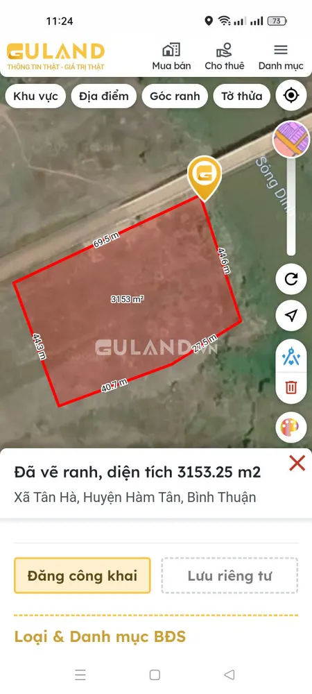 Bán 3 sào đất Tân Hà, giáp sông Dinh