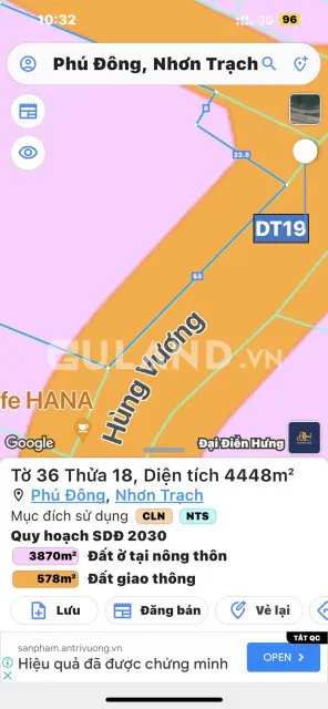 Đất lớn mt đường Hùng Vương 5.2 héc ta  H nhơn Trạch