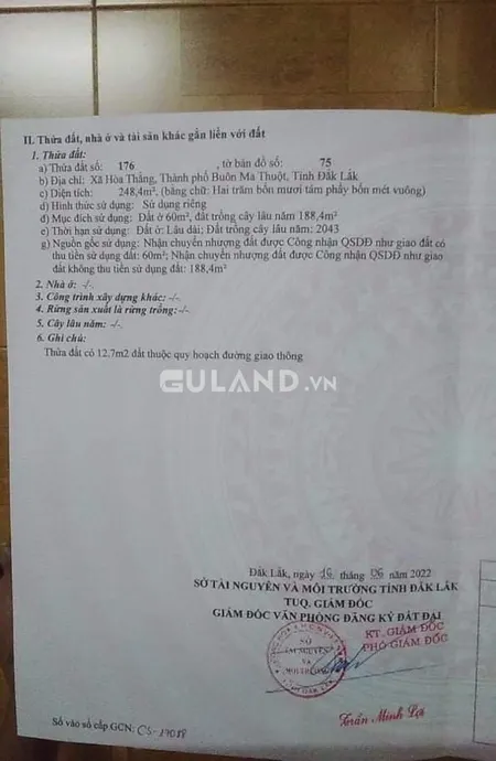 BÁN LÔ ĐẤT HOÀ THẮNG- 5*50 GIÁ BÁN 1500