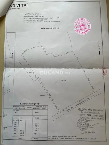 Đất  vườn Mt đường số 9 .Nguyễn Xiển 50 x90