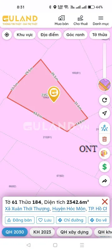 Bán đất 2050m² ngang 1m giá 4.5 tỷ tại Xã Xuân Thới Thượng Huyện Hóc Môn