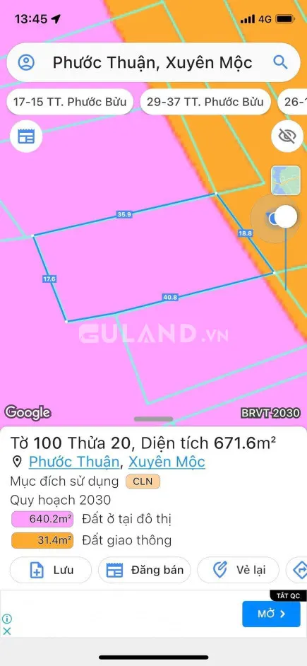 Đất thổ Mt đường xuyên phước Cơ .xã Phước thuận.