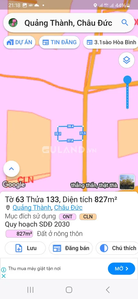 Đất vuông vức thổ cư giá ngộp xã quảng thành. H châu Đức