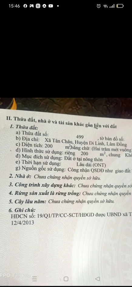 200m2 thổ cư đường Liên Thôn cần tìm chủ mơi