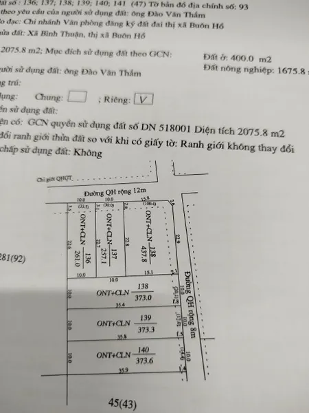 Bán đất 380m² 250 triệu tại Xã Bình Thuận Thị xã Thị Xã Buôn Hồ