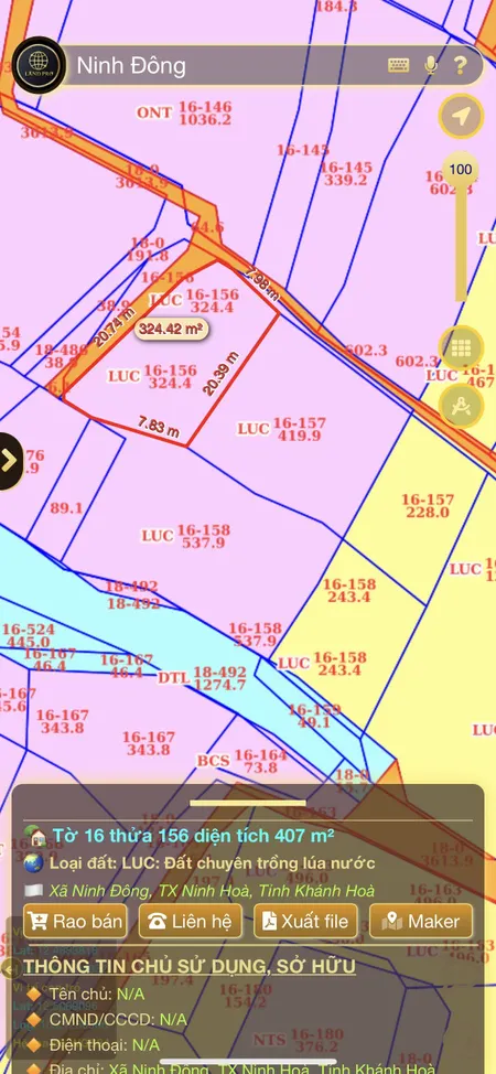 0938.113.403 3,8 sào Đất lúa quy hoạch thổ, sát nhà dân, 2 mặt tiền, cách trung tâm thị xã Ninh Hòa chỉ 1km
