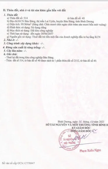 Cần chuyển nhượng 10ha KCN Bàu Bàng Bình Dương