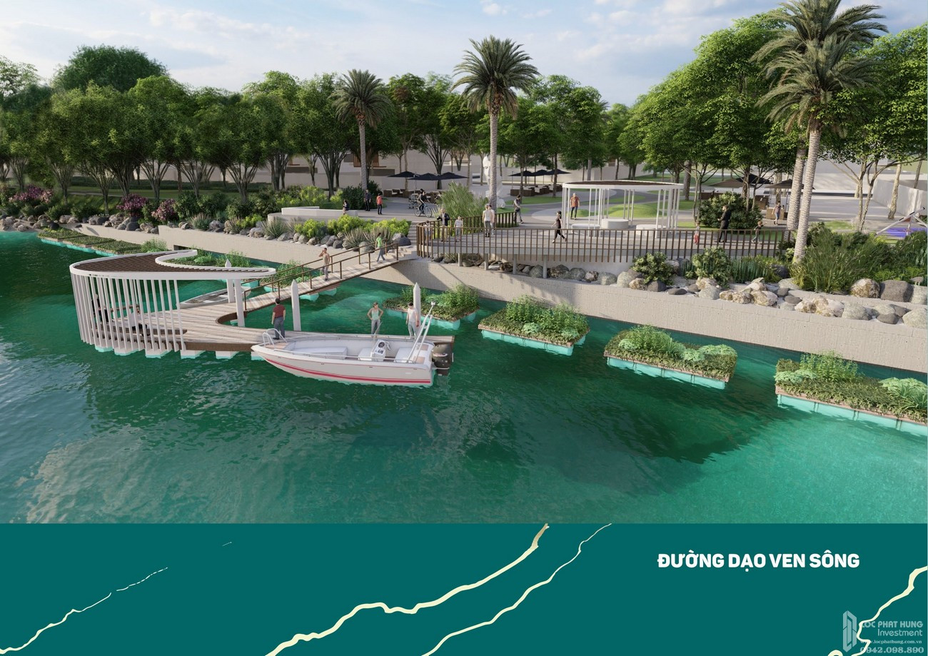 Đường tản bộ ven sông trong khuôn viên nội khu của dự án The Stella Aqua City