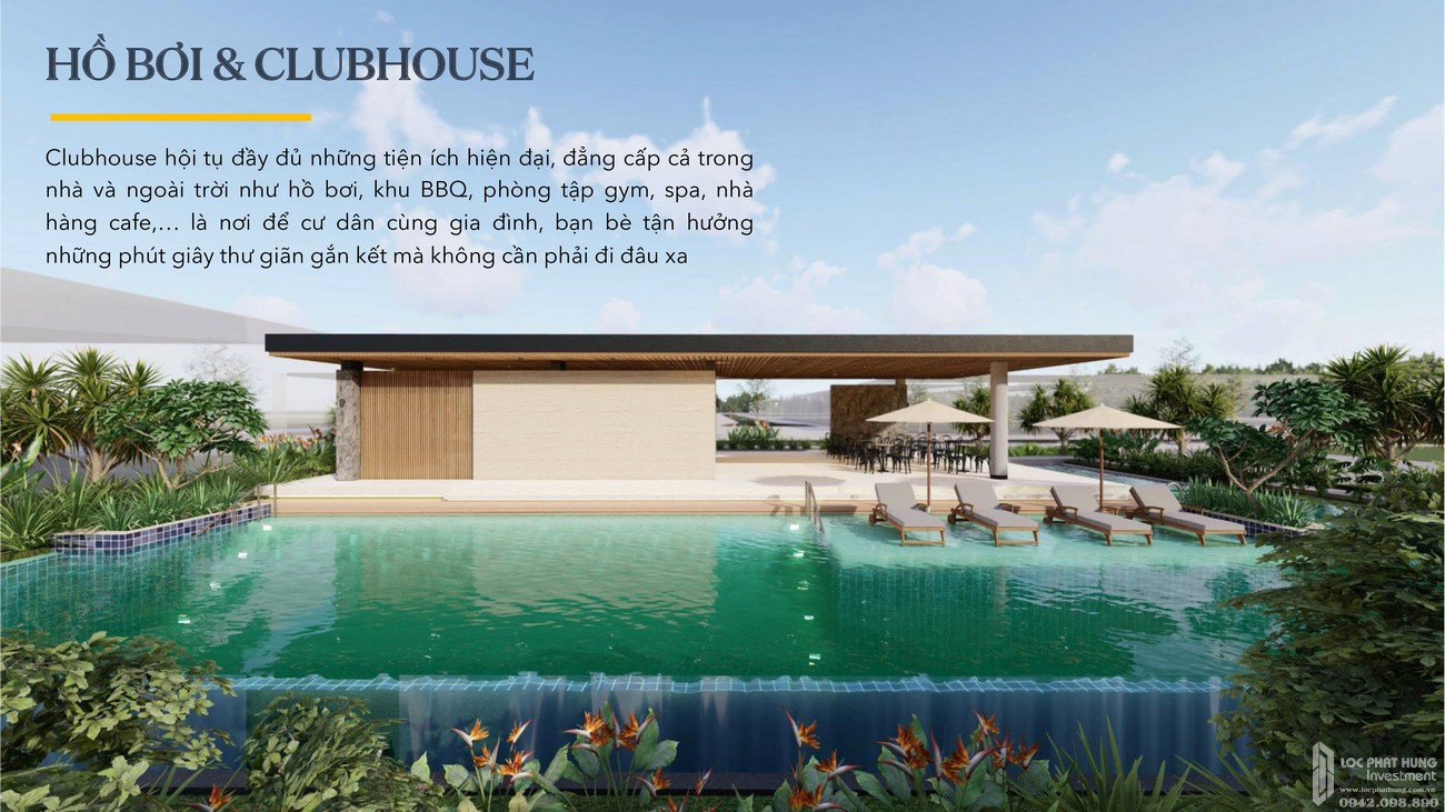 Tiện ích Clubhouse và hồ bơi ngoài trời trong khuôn viên nội khu của dự án The Stella Aqua City
