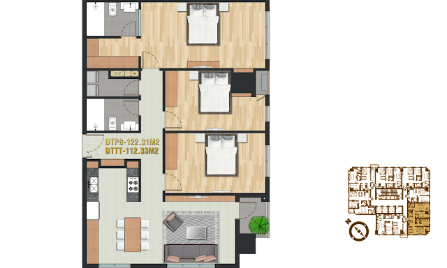 Căn hộ 2 (122,31 m2 | 3 phòng ngủ)