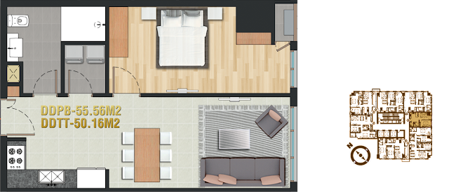 Căn hộ 3 (55,56 m2 | 1 phòng ngủ)