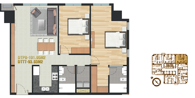 Căn hộ 4 (101,05 m2 | 2 phòng ngủ)