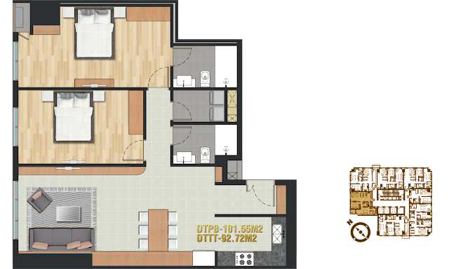 Căn hộ 7 (101,53 m2 | 2 phòng ngủ)
