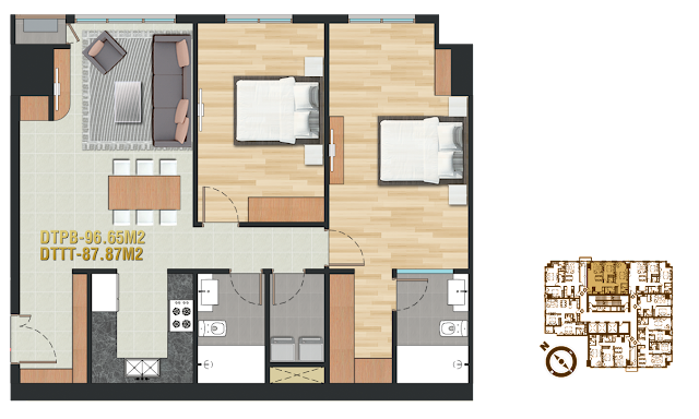 Căn hộ 5 (96,65 m2 | 2 phòng ngủ)