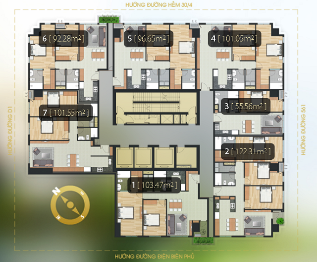Mặt bằng căn hộ Pearl Plaza | layout căn hộ Pearl Plaza