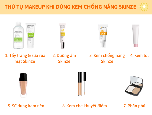 Thứ tự makeup khi dùng kem chống nắng Skinze