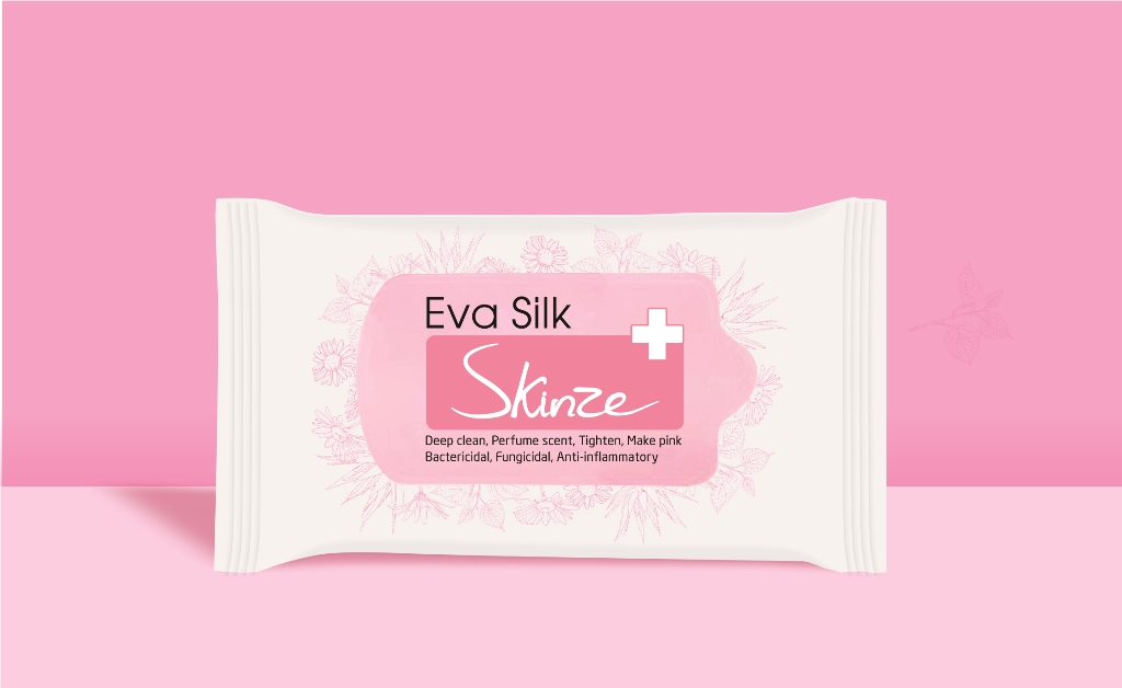 Khăn ướt vệ sinh phụ nữ Skinze Eva Silk kháng khuẩn kháng viêm khử mùi hôi vùng kín dưỡng ẩm khử thâm se khít vùng kín