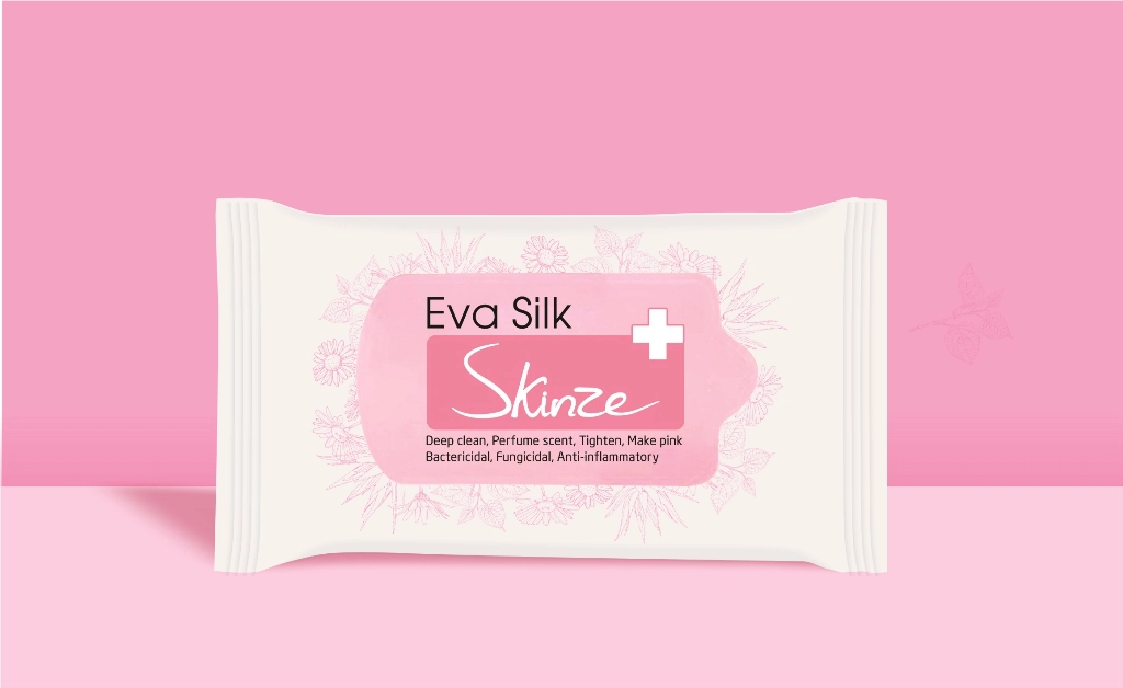 Khăn ướt vệ sinh phụ nữ Skinze Eva Silk kháng khuẩn kháng viêm khử mùi hôi vùng kín dưỡng ẩm khử thâm se khít vùng kín