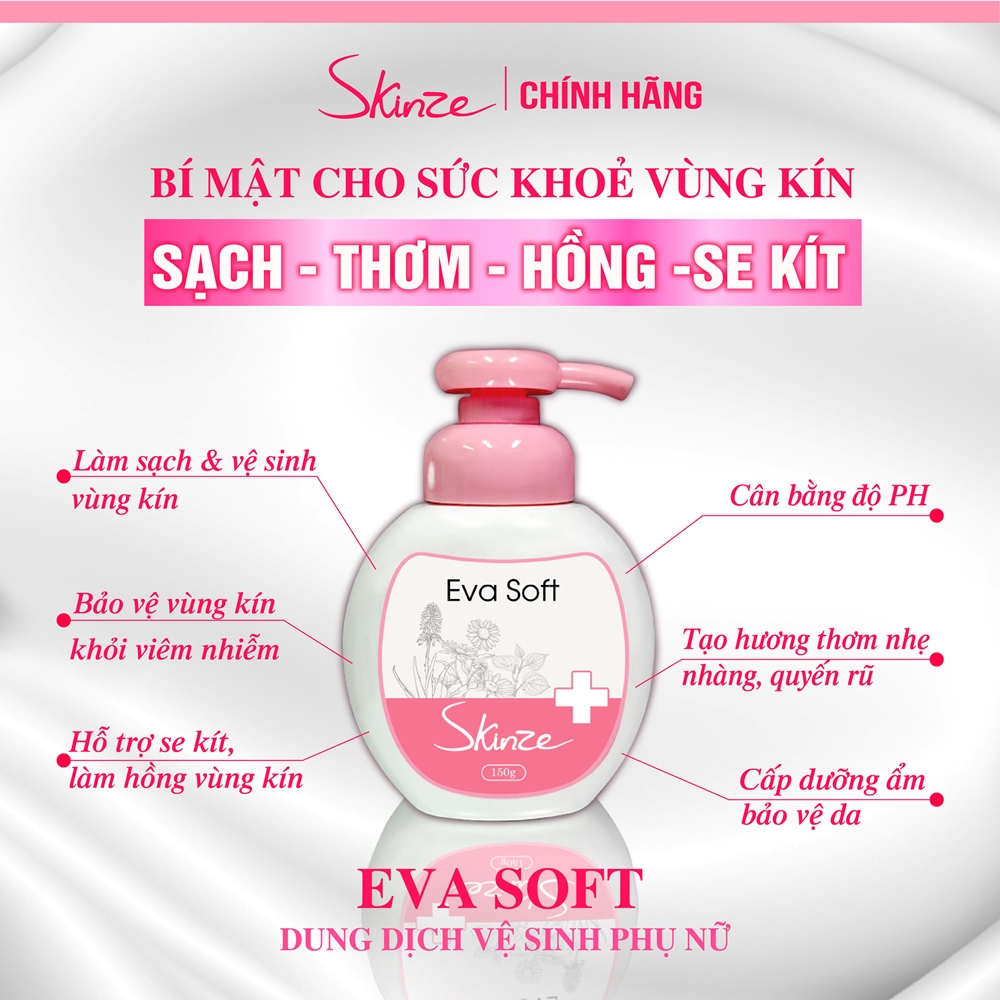 Dung Dịch Vệ Sinh Phụ Nữ Skinze Eva Soft DDVS - Saffron Trầu Không Tràm Trà Kháng Viêm Diệt Khuẩn và Khử Mùi Hiệu Quả