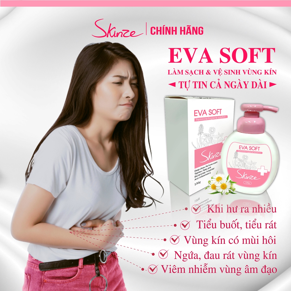 Dung dịch vệ sinh phụ nữ Skinze Eva Soft DDVS Saffron Trầu không Tràm trà kháng viêm diệt khuẩn khử mùi hôi vùng kín