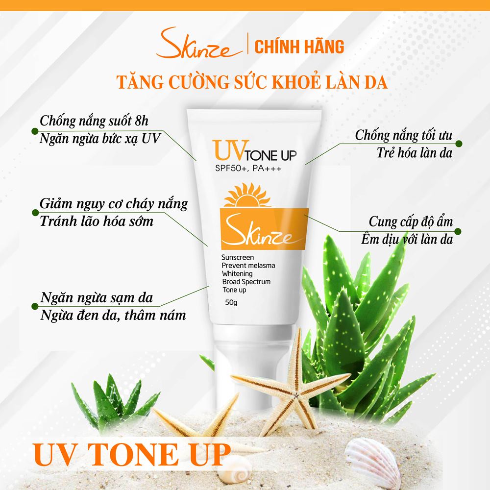 Kem chống nắng Skinze Tone Up 50g phổ rộng nâng tone UV SPF50+ PA +++ chống UVA UVB